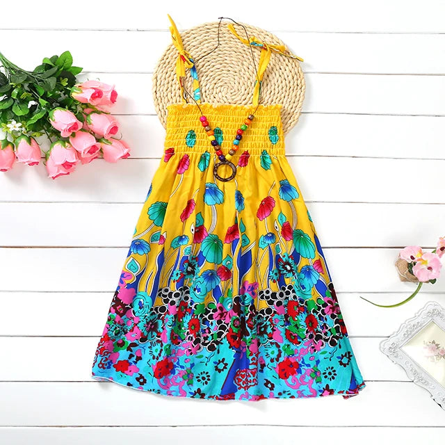 Floral Dress Sling Ruffles Bohemian Beach Princess Dresses for Girl Clothing