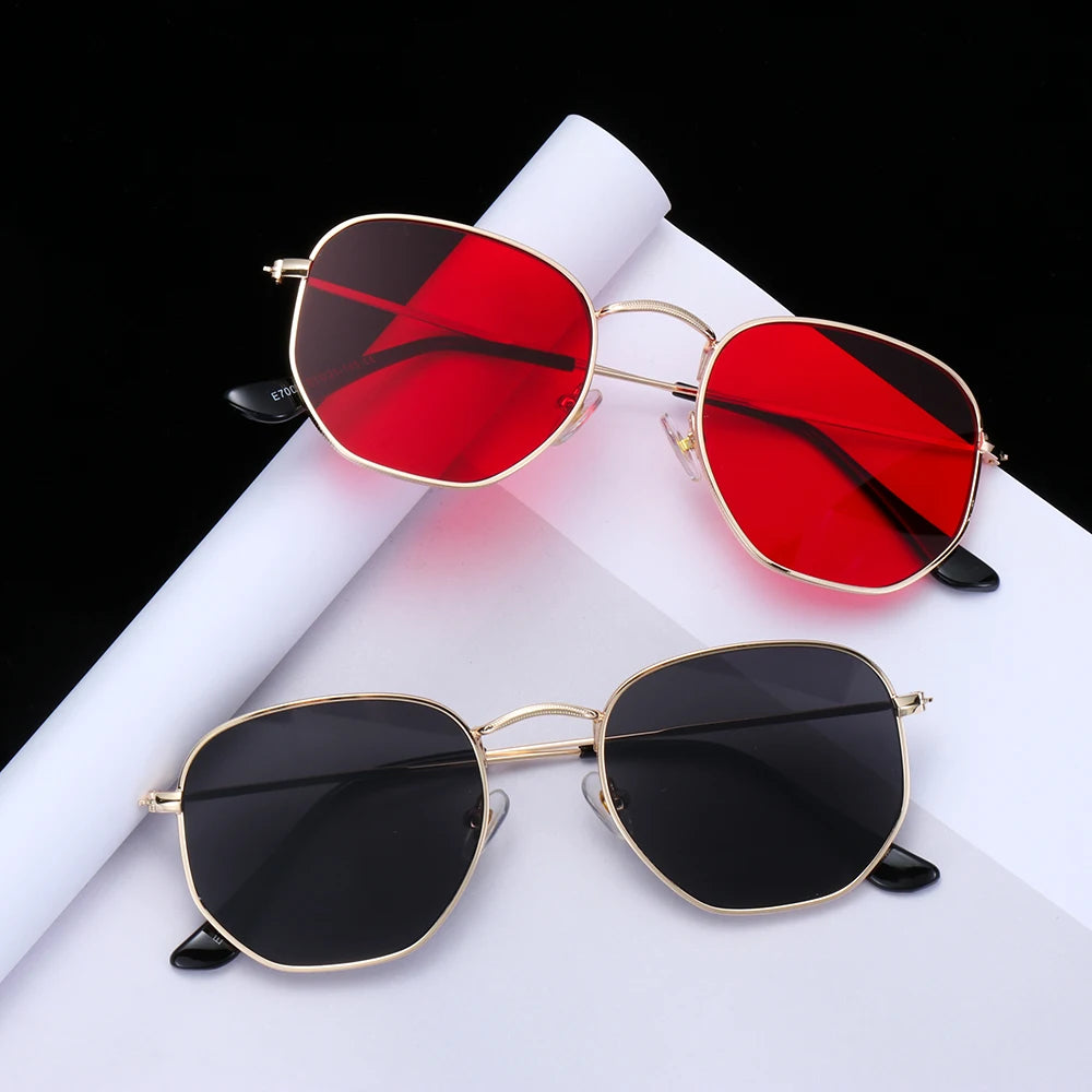 2021 Vintage Hexagon Sun Glasses Women Small Square Sunglases Men Metal Frame Driving Fishing Glasses UV400 Protection Eyewear