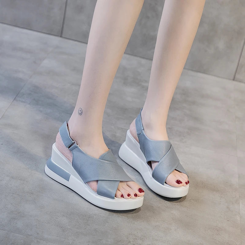 GKTINOO Genuine Leather Wedges Sandals For Women High Heels Platform Sandals Summer Casual Shoes 2026 Sandalias Mujer