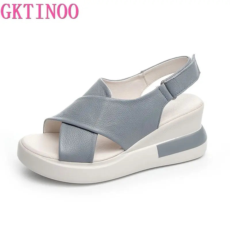 GKTINOO Genuine Leather Wedges Sandals For Women High Heels Platform Sandals Summer Casual Shoes 2026 Sandalias Mujer