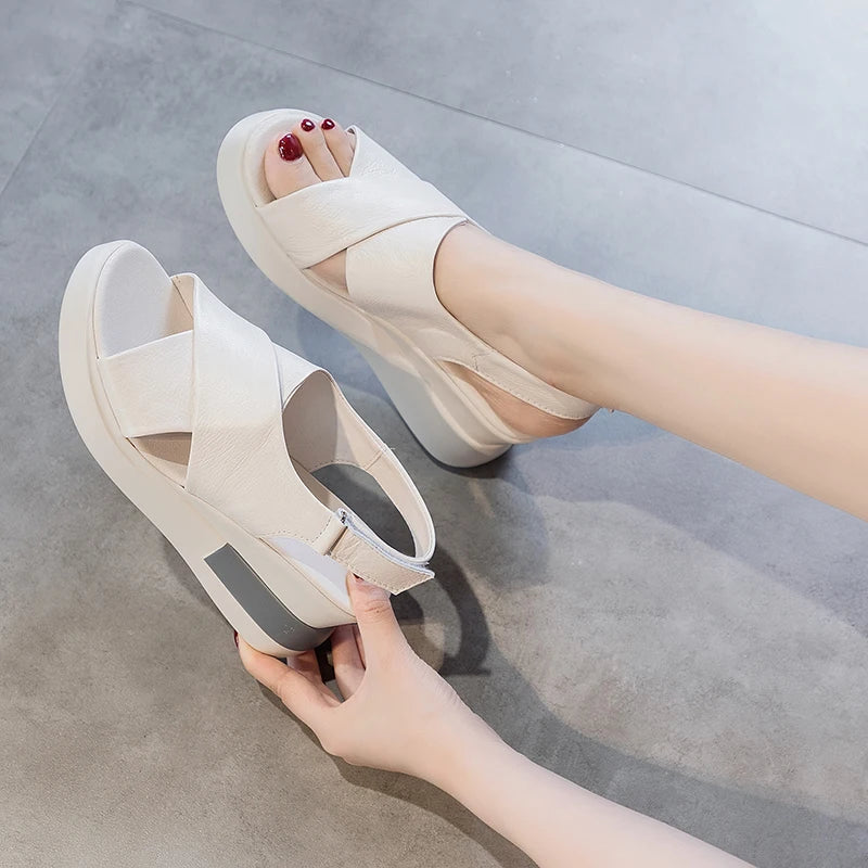 GKTINOO Genuine Leather Wedges Sandals For Women High Heels Platform Sandals Summer Casual Shoes 2026 Sandalias Mujer