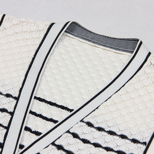 High Quality New Fashionable Elastic Knitted V-neck Sleeveless Button Up Wavy Stripe Lace Sexy Slim Fit Women's Dress