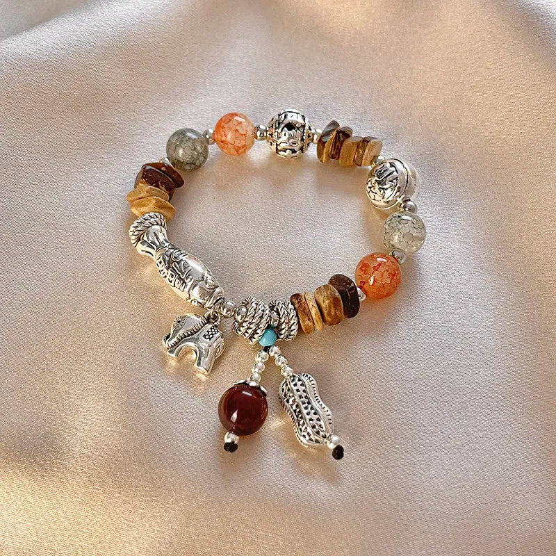 Ethnic Style Natural Stone Elephant Bracelet Women's Light Luxury Niche Refined Vintage Bracelet 2026 New Chinese Style Bracelet