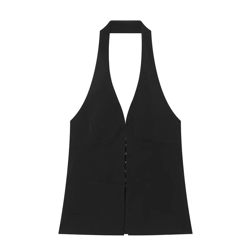 HXAO 2026 Women's Sexy Crop Halter Top Summer Chic Black Brown Off Shoulder Backless Tops Casual Polka Dot Slim Sleeveless Vests