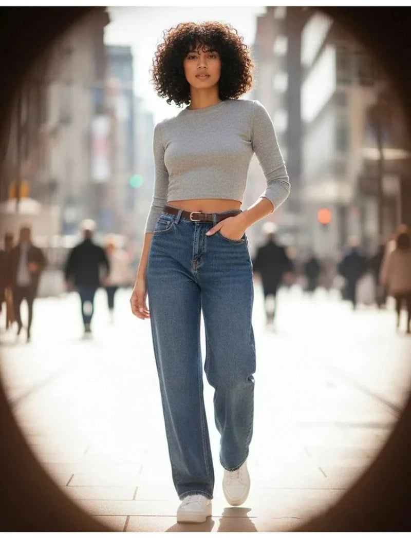 Straight Leg Jeans Pants For Woman Bottom Vintage Pockets Loose Basic Women Denim Pants Streetwear Female Retro Trousers