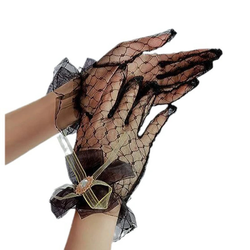 New Arrival Black Gloves lace Sexy Lace Short Tulle Full Finger  Driving Gloves Cheap Bride Gloves Guantes Largos Mujer 2026