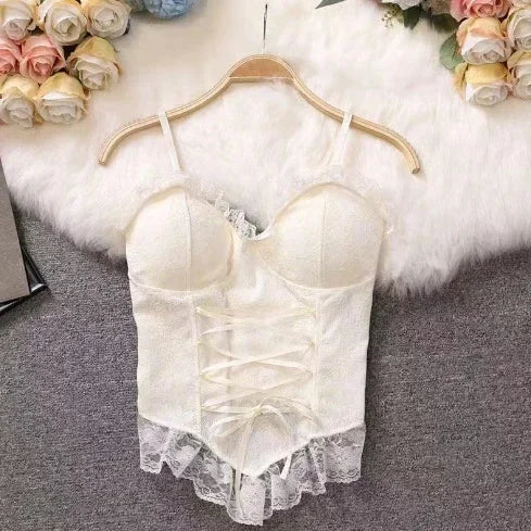 Y2K Sexy Crop Tops for Women Corset Lace Bandage Camisole Sleeveless Sling Tank Top Fashion Waistcoat Gift