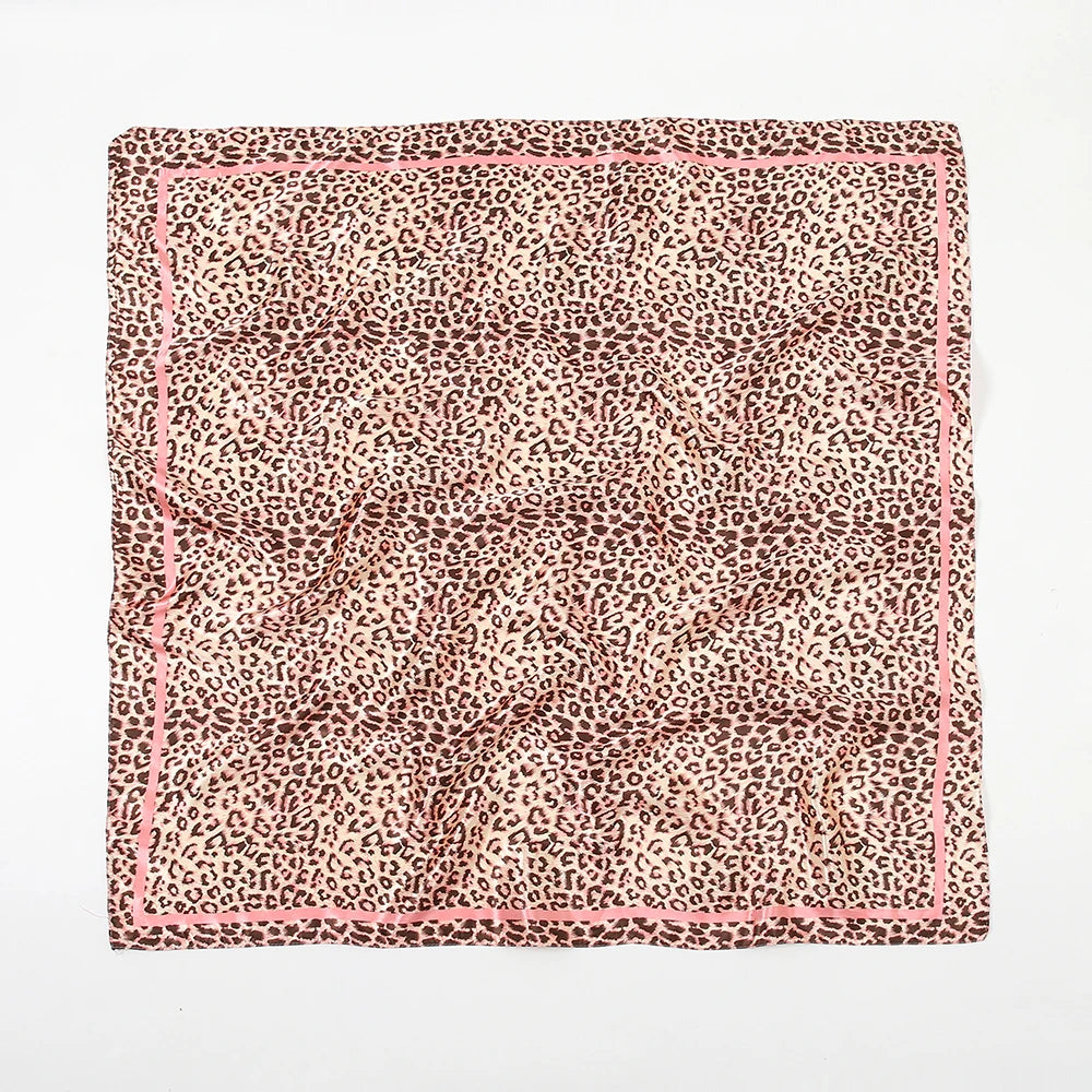 90cm Leopard Print Square Scarf Satin Silk Headband Muslim Woman Hijab Lady Fashion Hairwrap Rock Style Headscarf Islam Foulard