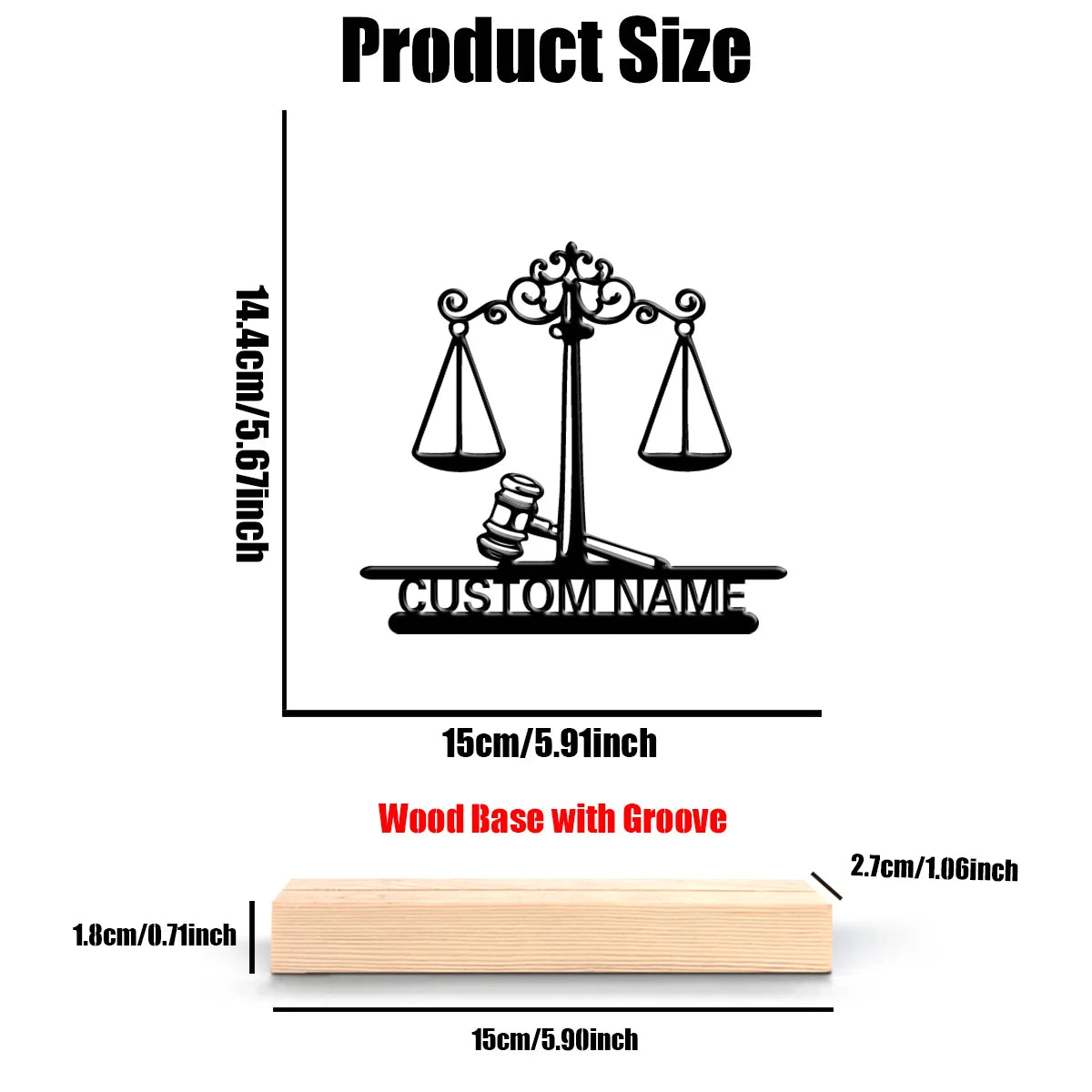 1pc Fashion personalized custom Balance Fairness Trial Metal statues Metal Art with Wooden Base suitable for lawyer gifts office