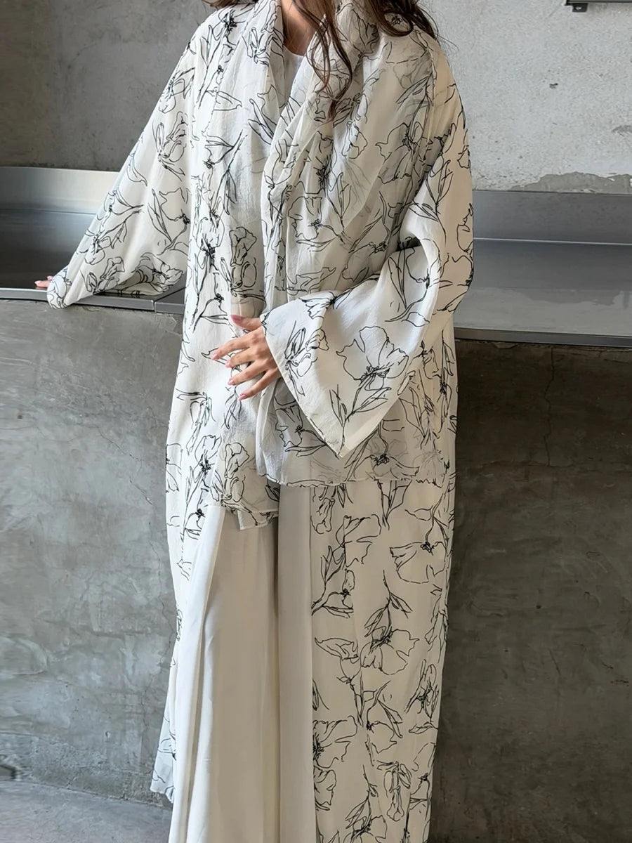 Dubai Abaya Heart print Cardigan traditional Long Dress With Hijab Kaftan