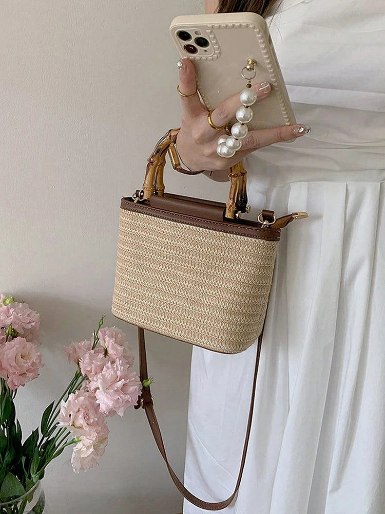2025 new summer woven bag fashion crossbody bag bucket bag shoulder bag casual women's daily commuting bag beach bag handbag