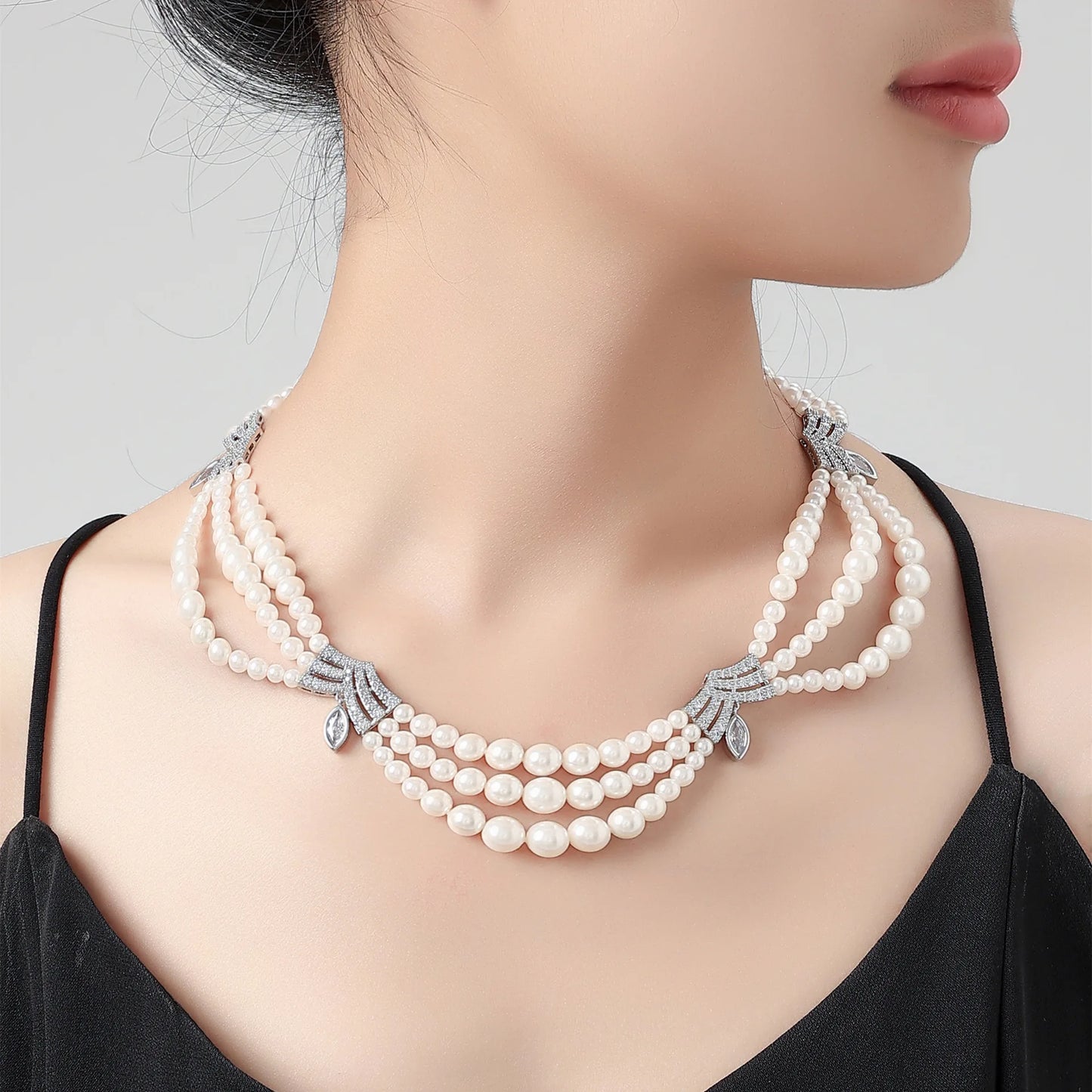 Fashion Pearl Ripple Shape Original Delicate Jewellery Necklace Earrings Set Prom Daily Wedding Party Saudi Women Travel M-606
