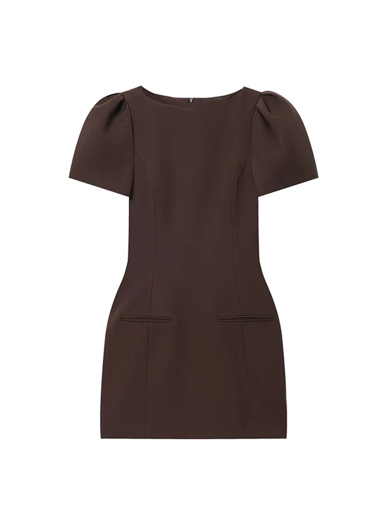 TFMLN  Elegant Women Short Sleeve Mini Dress Slim Fit High Waist Short Sleeve Solid Dresses Simple Bodycon Commuter Dress