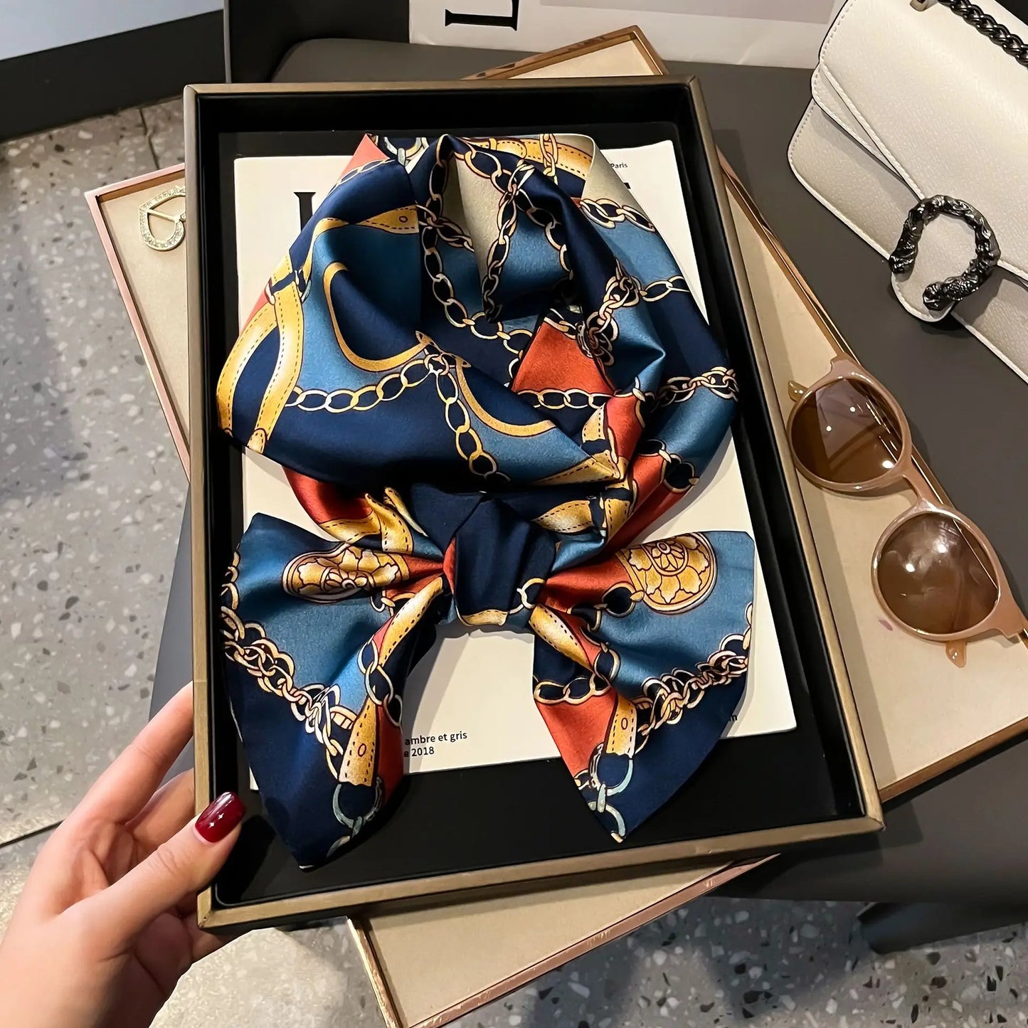 Long Silk Scarf Bag Tie Women Neck Skinny Scarves Hair band Foulard Horse Print Brand Lady Neckerchief Ribbon