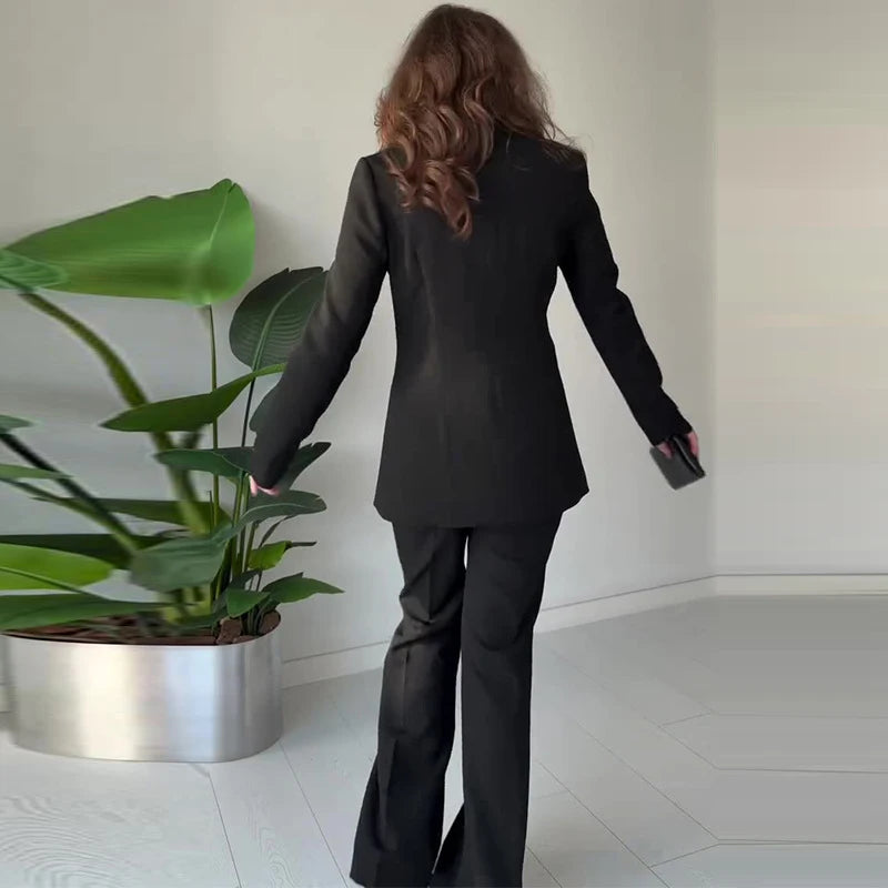 Casual High Waist Commute Outfits Fashion Long Sleeve Button Blazer&Suit Pants Sets Office Lady Solid Color Slim Two Piece Sets