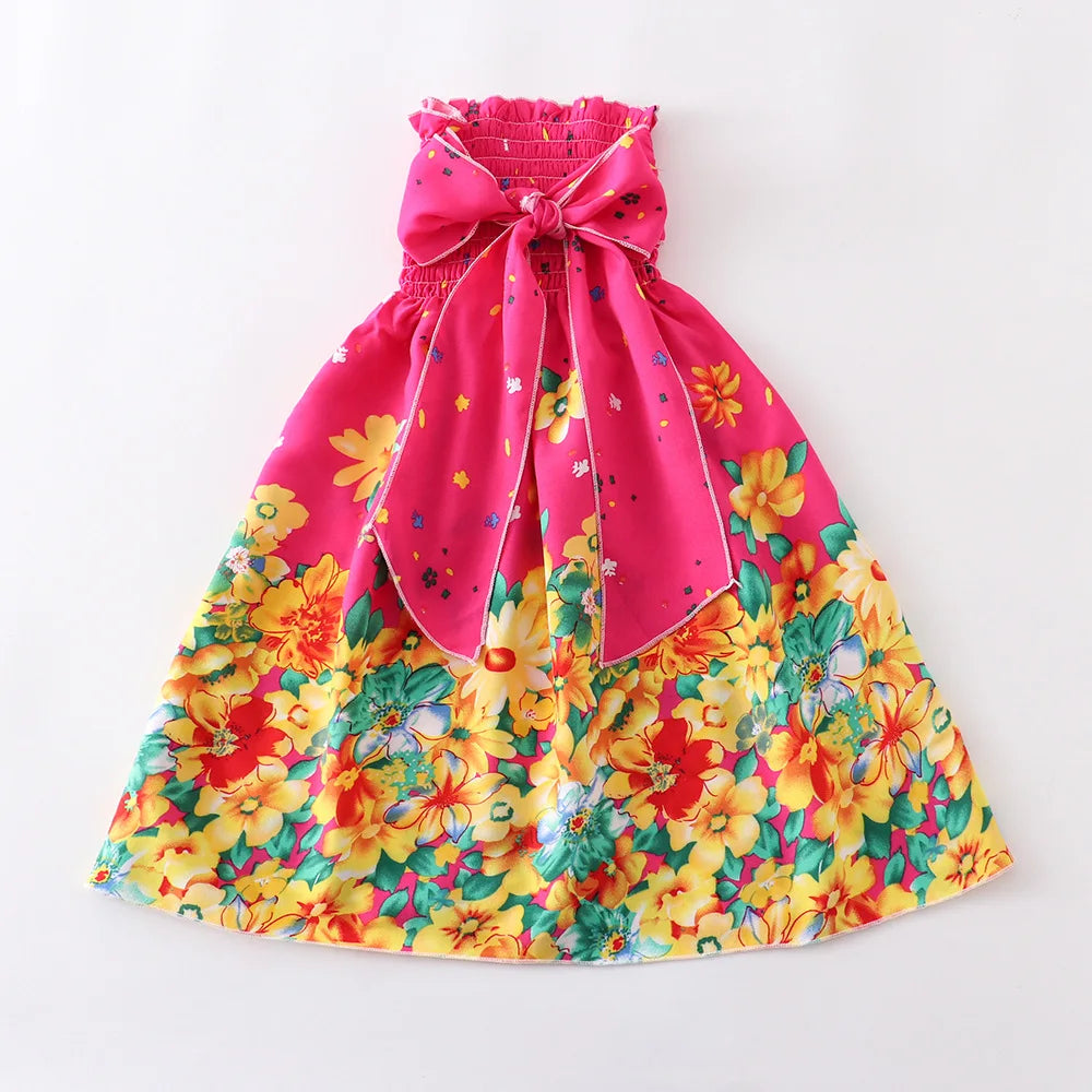 Floral Dress Sling Ruffles Bohemian Beach Princess Dresses for Girl Clothing