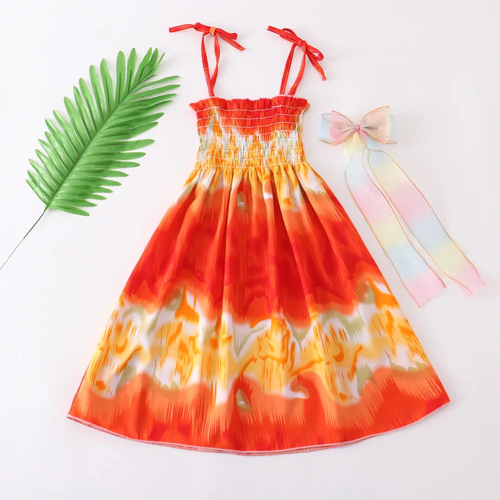 Floral Dress Sling Ruffles Bohemian Beach Princess Dresses for Girl Clothing