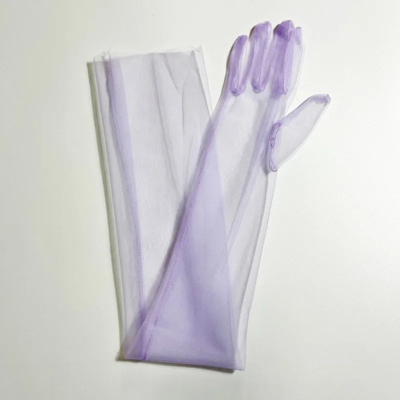 Women Transparent Thin Lace Elegant Tulle Long Gloves Mesh Gauze Sexy Wedding Party Summer Lace Ladies Prom Dress Gloves
