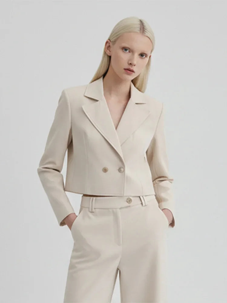 Casual Lady Luxury 2 Piece Set Lapel Long Sleeve Blazer+high Waist Elegant Zipper Straight Leg Pants 2026 Spring Party Outfit