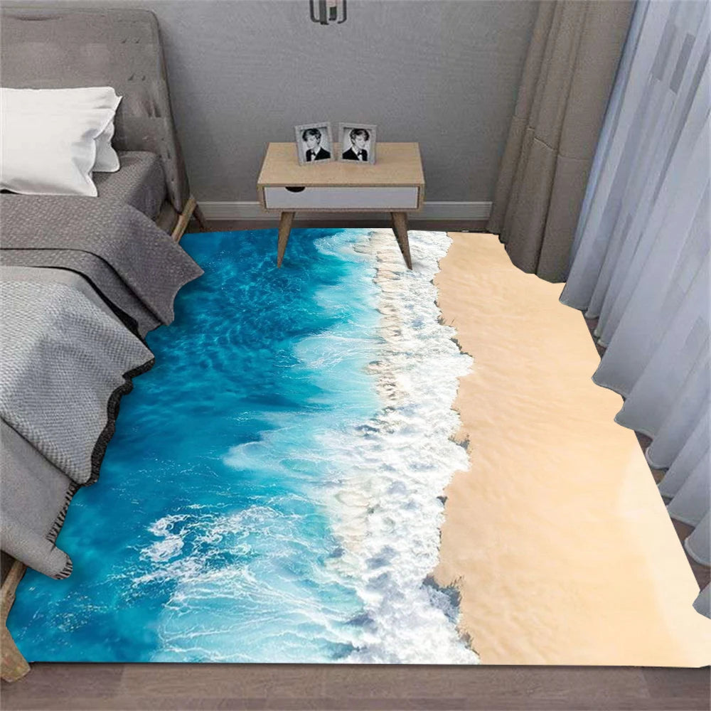 Summer Charm Waves Beach Shell Carpet for Living Room Sofa Decor Rugs Bedroom Rug Kitchen Coffee Table Floor Mat Hallway Rug