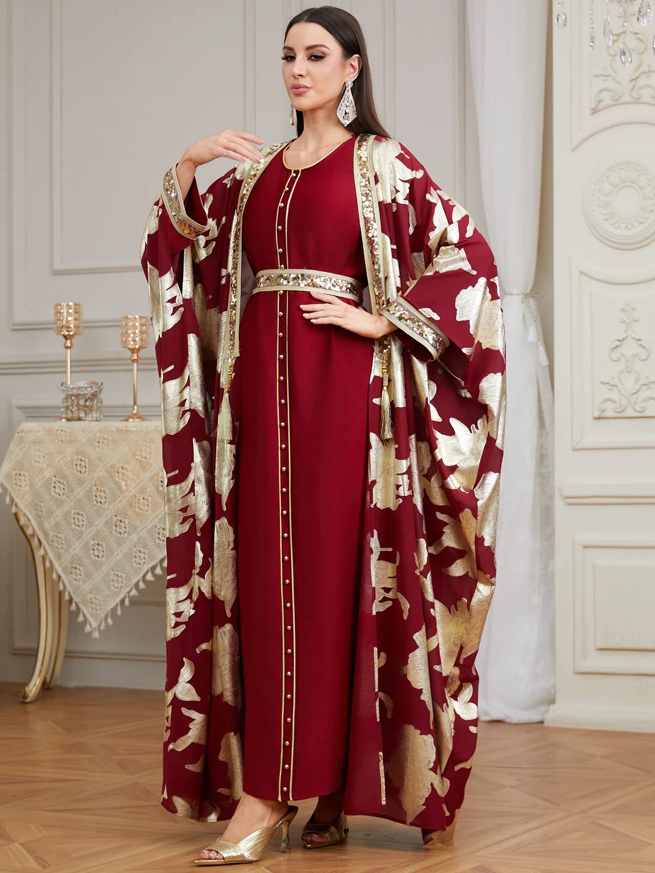 2PCS Dubai Abaya Dress Turkey Kaftan