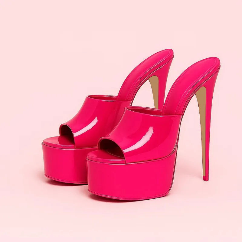2026 Summer New Women's Thick Bottom, Fine High Heels, Toothed Cool Slippers, Fashion Show, Party, Ultra High Heel Sandals