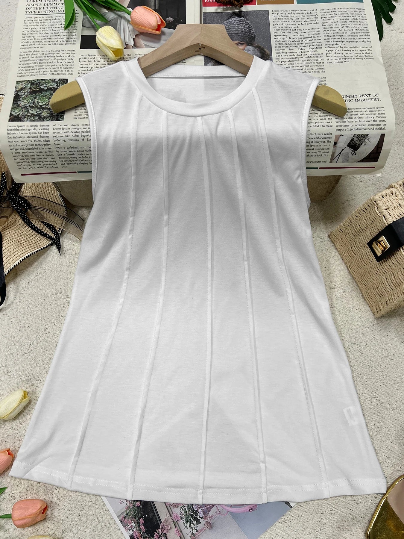 2026 Spring/Summer New Pure Color Round Neck Wrinkle Knit Vest for Women; In Stock