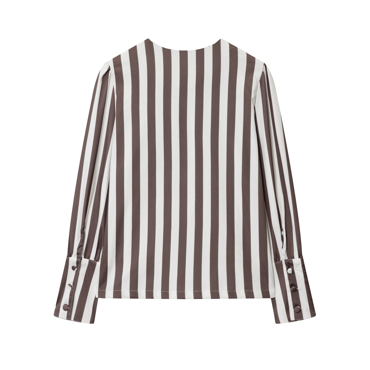 Women Striped Jacket Coat 2026 Autumn Female Chic Women's Fit Shirt O-neck Puff Sleeve Single Breasted Outwear Coats