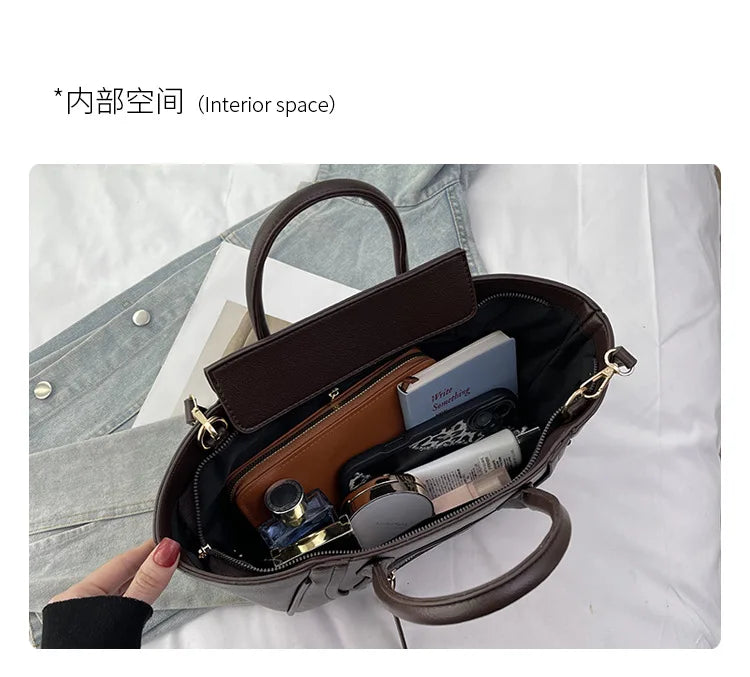 Luxury Designer PU Leather Lichee Pattern Women's Handbag Retro Crossbody Bag Large Wings Bucket Tote