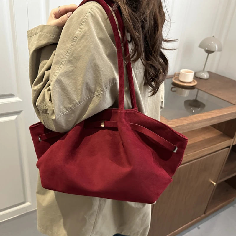 Faux Suede Shoulder Bag Women Fashion Commute Tote Bag Casual Underarm Bucket Purse Fall Daily Luxury Handbag