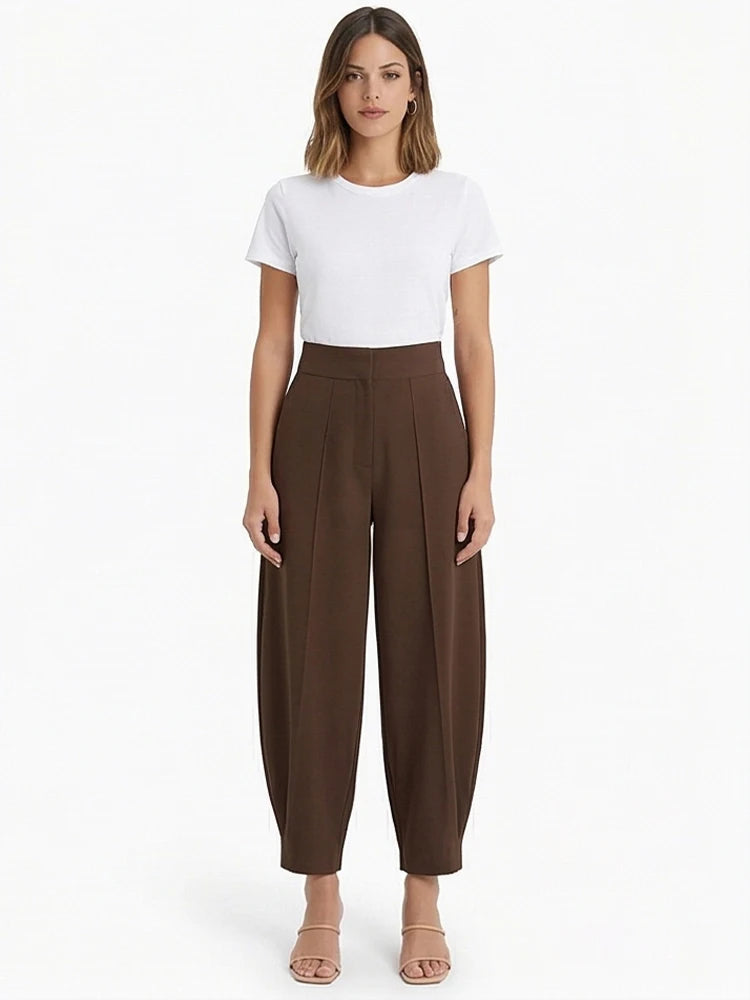 Willshela Women Fashion Solid Front Zipper Pleated Wide Leg Pants Vintage High Waist Full Length Female Chic Lady Trousers