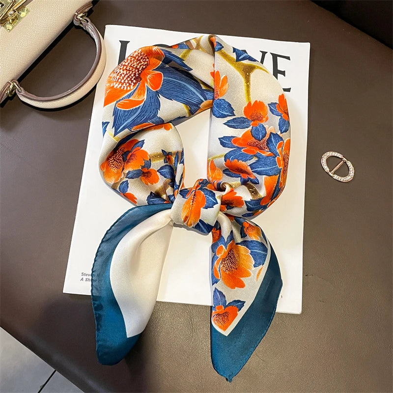 Luxury Popular 70X70CM Shawls Print Headcloth Four Seasons Sunscreen Small Fashion Letter Silk Scarves bandanna foulard
