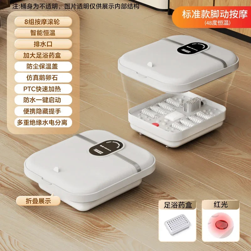 Automatic Heated Thermostatic Foot Soaking Bucket, Folding Portable Footbath, Household Electric Massage Foot Wash Bucket