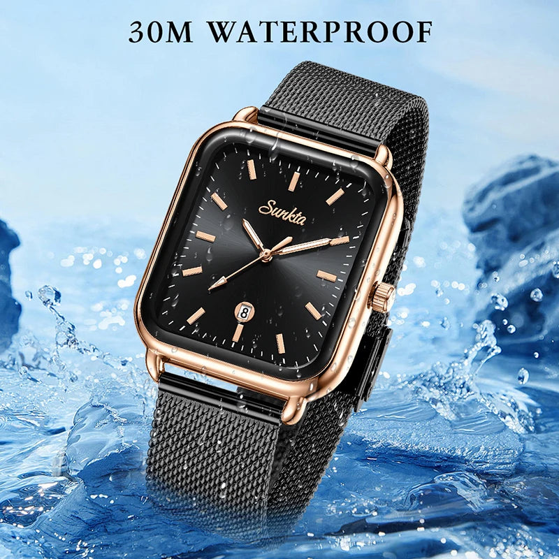 LIGE Vintage Fashion Quartz Wristwatches SUNKTA 2026 Top Luxury Watches Women Waterproof Luminous Mesh Strap Ladies Watch Gifts