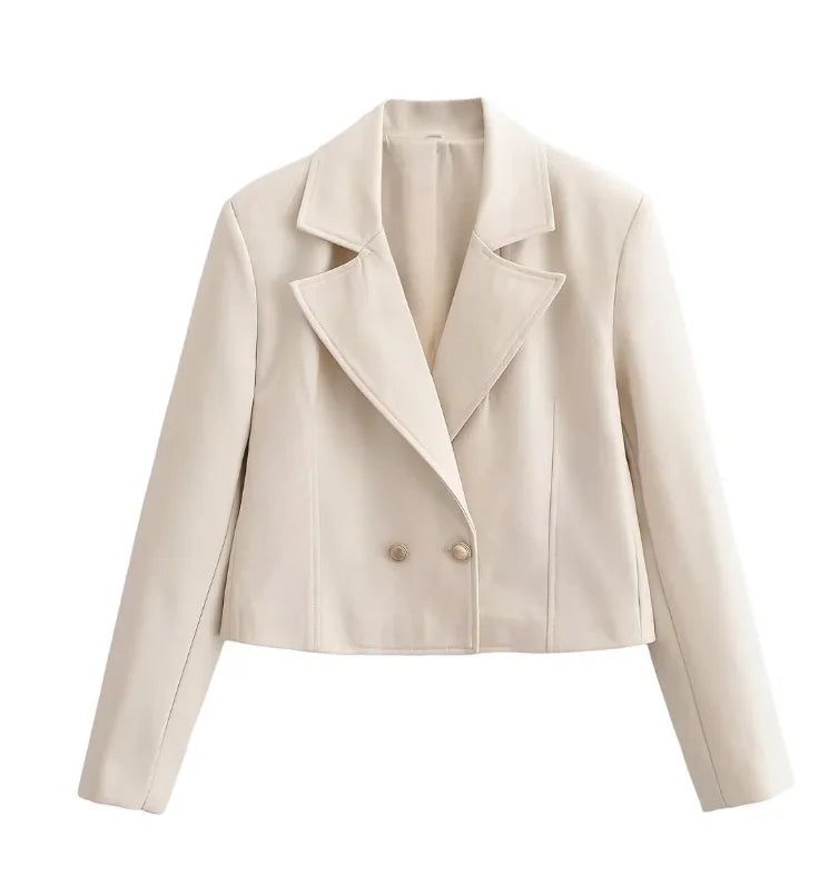 Casual Lady Luxury 2 Piece Set Lapel Long Sleeve Blazer+high Waist Elegant Zipper Straight Leg Pants 2026 Spring Party Outfit