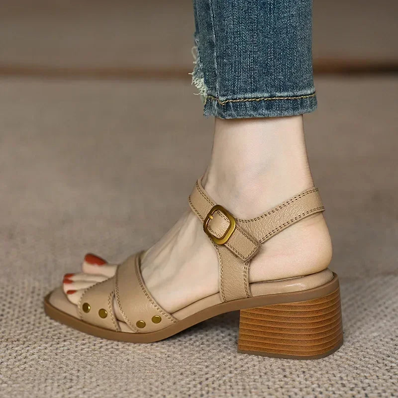 Women's Summer Mid-heel Open-toe Sandals with Empty Back Cross Straps Elegant Woman Heeled Shoes 2024 Trend High Heels