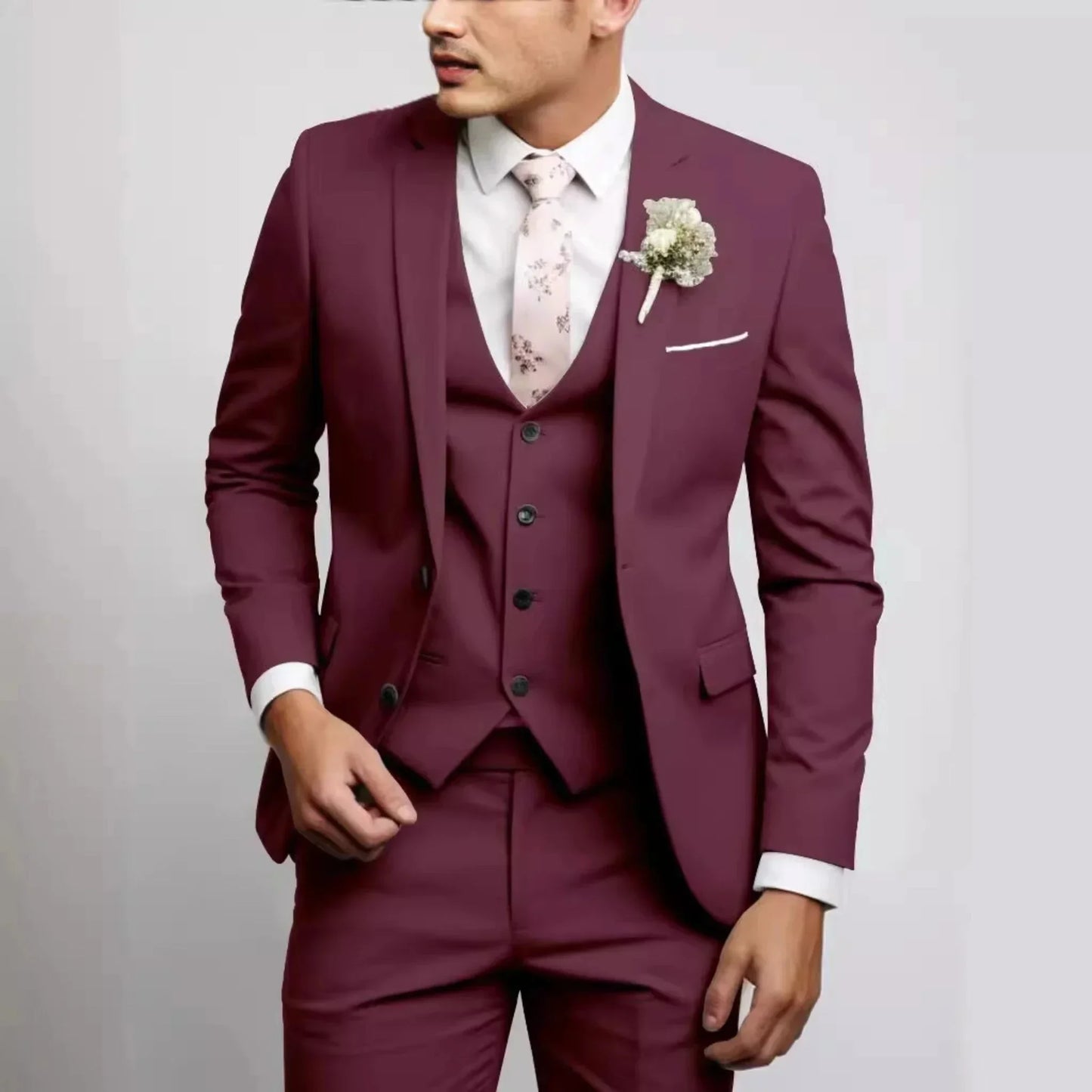 Casual Men's Suits  Slim Regular Fit 3 Piece Elegant Tuxedos Notch Lapel Blazer Vest Pants for Evening Party  Formal  Wedding