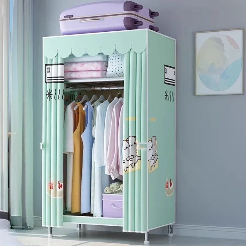 ‌Portable Fabric Closet, Multi-Tier Steel Wardrobe, Rust-Resistant Compact Cabinet Waterproof Storage Organizer with Multi-Color