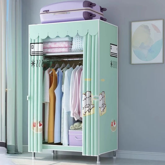 ‌Portable Fabric Closet, Multi-Tier Steel Wardrobe, Rust-Resistant Compact Cabinet Waterproof Storage Organizer with Multi-Color