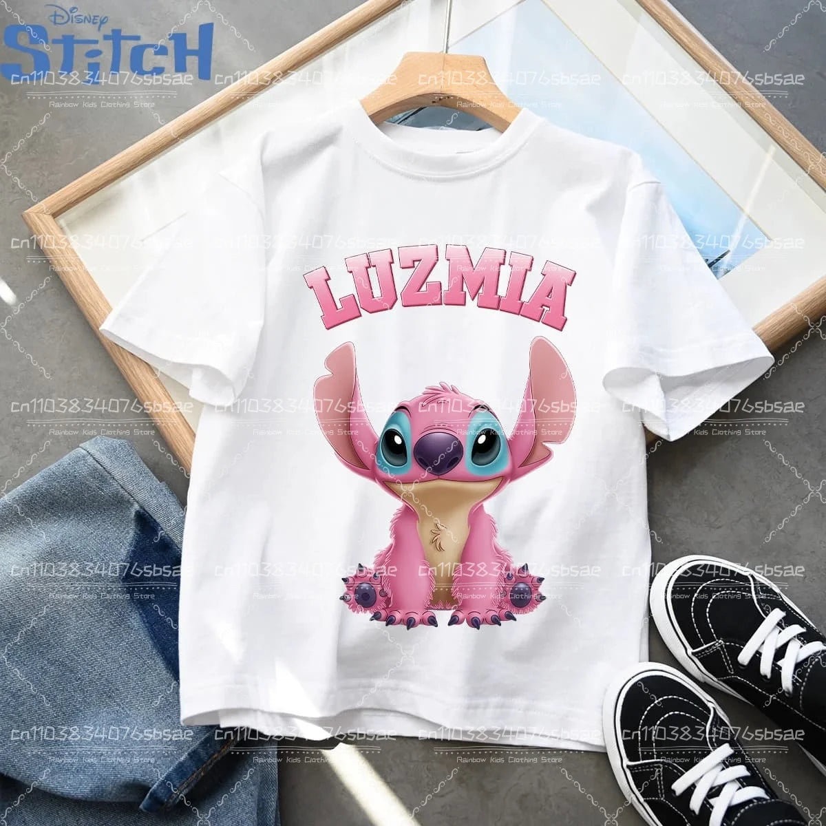2026 Disney Children's Clothing, Stitch Cartoon Printed T-shirt, Round Neck Top for Boys and Girls, Soft Cotton Fabric Top