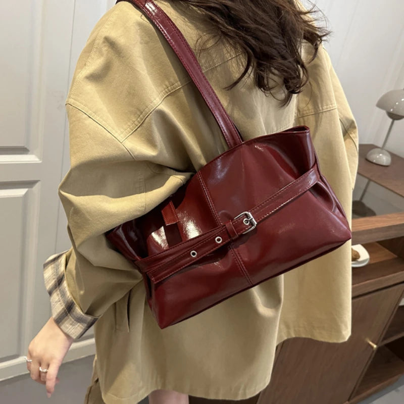 Large Capacity Women's Shoulder Bag Tote Commuter Bag Simple Vintage Cross-Border New Style Bag Versatile Sensation 2025