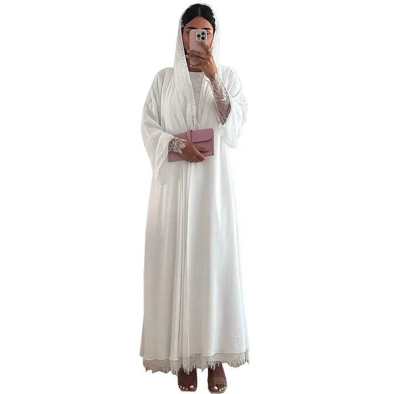 ConservativelyModest Abaya Premium Smooth Chiffon Abaya Muslim Ladies Elegant Kaftan Hijab Included Floorlength Galabia