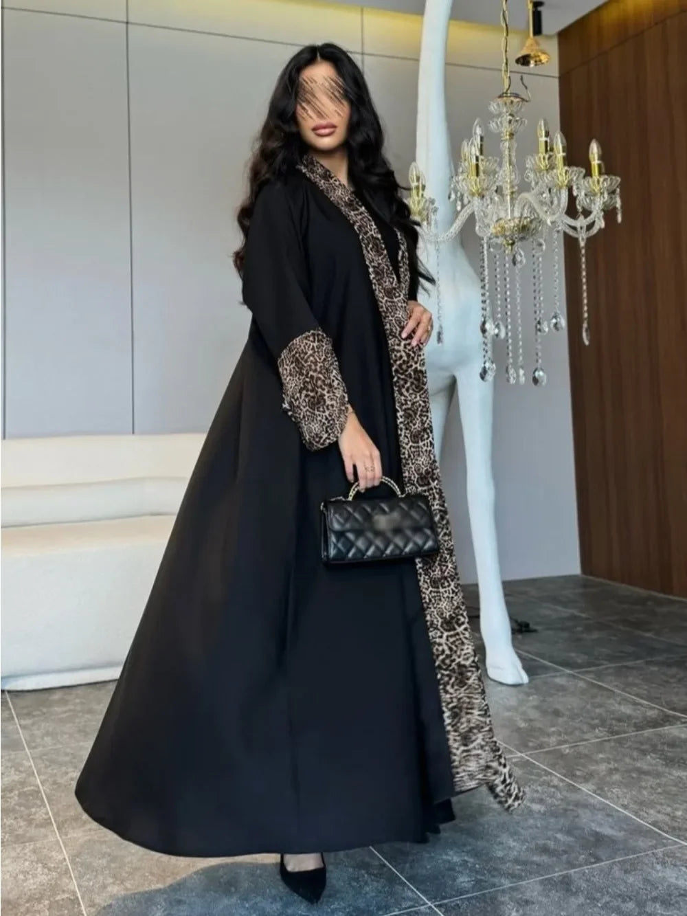 Abaya Leopard Cardigan with Scarf Dress 2026