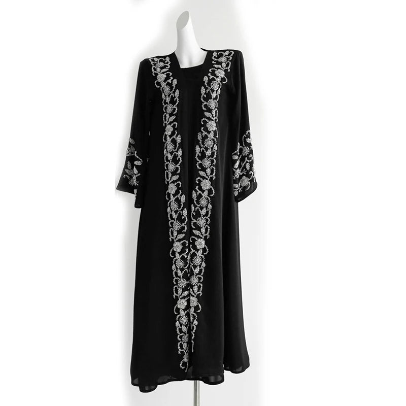 Abaya Eid Gold Embroidery Design Long Sleeve Dubai