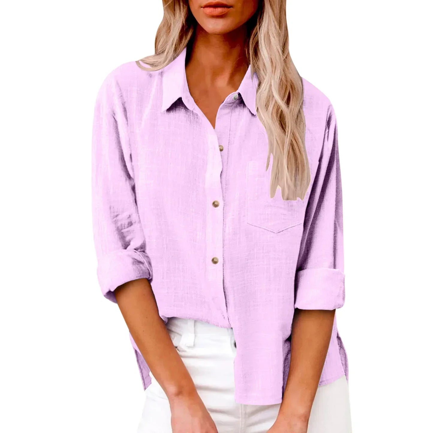 Cotton Linen Long Sleeve Shirts for Women T Shirt