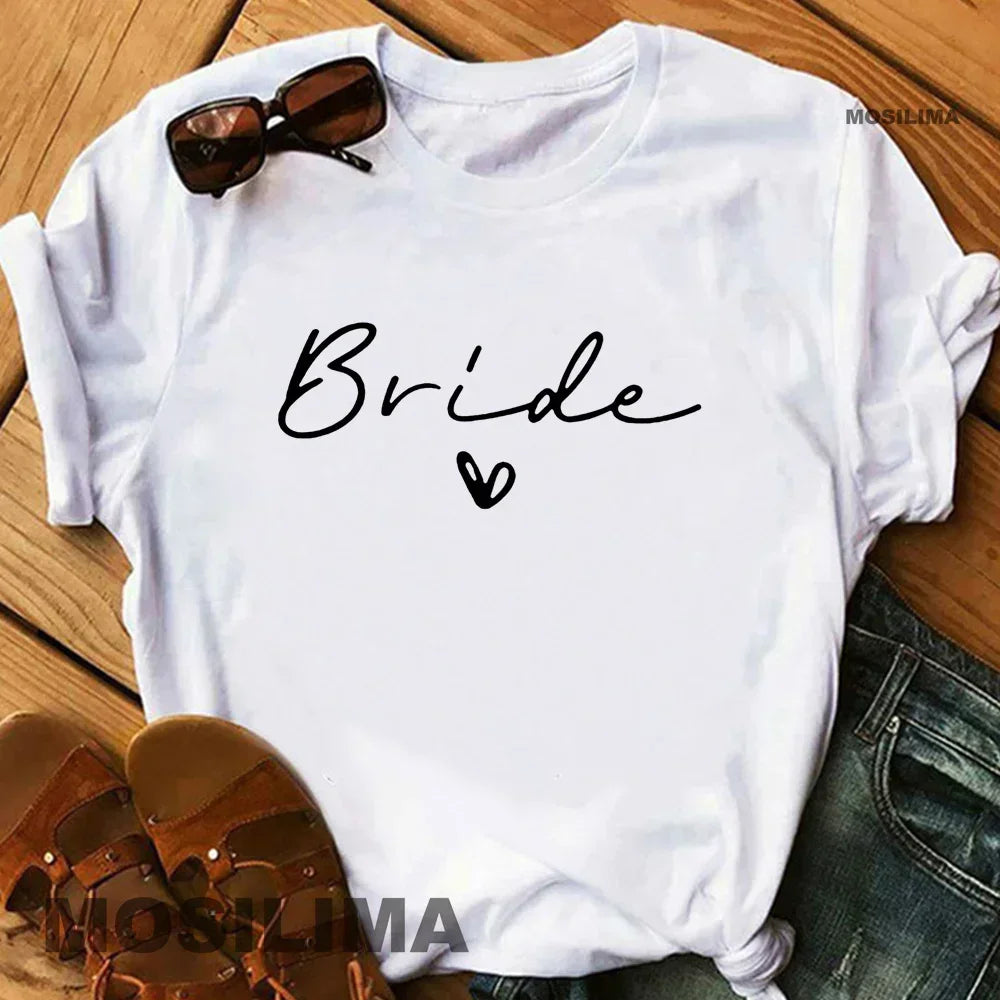 Women  T Shirt Team Bride Bachelorette Party Shower Hen Party Bridesmaid Print T-Shirt 2024 Girls Wedding Female Tops