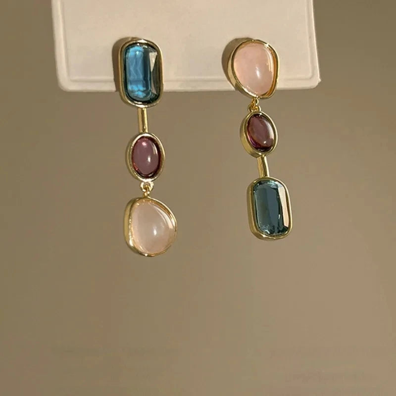 Asymmetric Colorful Resin Earrings for Women Retro Contrast Geometric Dangle Earrings  High Quality Wholesale