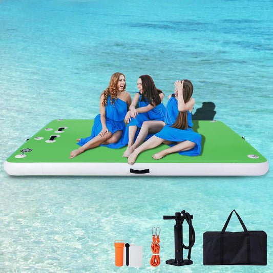 ACWYENN Inflatable Floating Dock for Lakes, Floating Island Raft for Pool Beach Ocean Boat (Green, 8 * 6 FT)