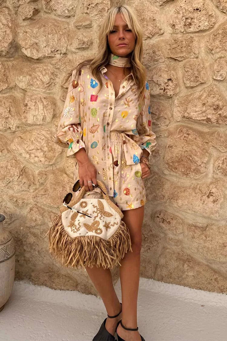 Fashion Printed 2 Piece Set Loose Lapel Long Sleeve