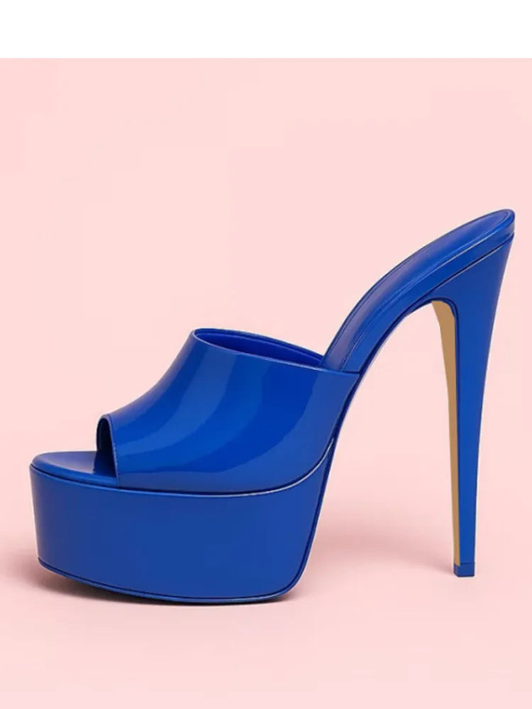 2026 Summer New Women's Thick Bottom, Fine High Heels, Toothed Cool Slippers, Fashion Show, Party, Ultra High Heel Sandals